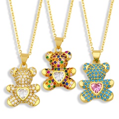 Fashion heart-shape bear copper inlaid zircon necklace wholesale