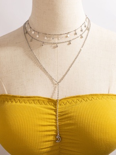 fashion simple star bell tassel moon pendant three-layer necklace