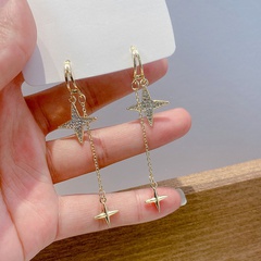 Pendientes de diamantes de imitación de borla de estrella larga coreana