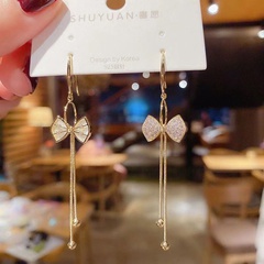 Korea asymmetric bow long tassel earrings