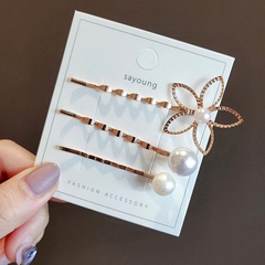 new simple flower pearl hairpin 3-piece set