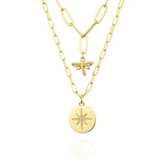 Fashion diamond eight-pointed star double layered copper necklace