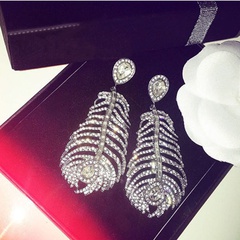 Baroque exaggerated large feather diamond earrings