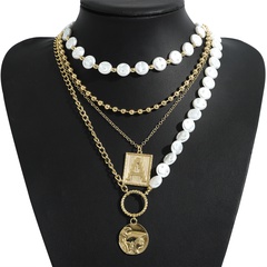 retro mix square brand pendant pearl necklace