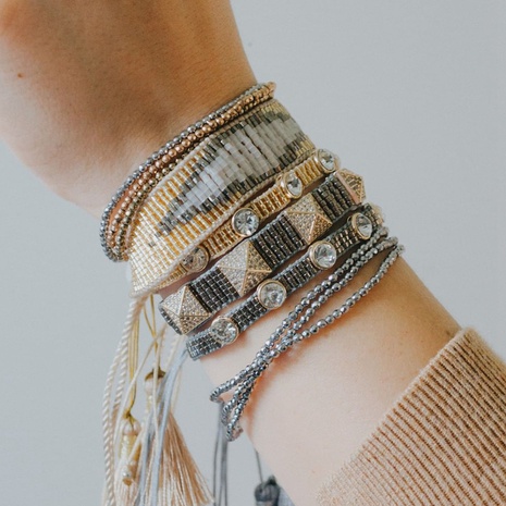 Bracelet en diamant de perles Miyuki multicouches avec rivets à la mode's discount tags