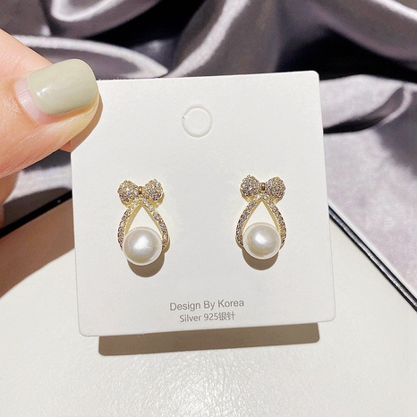 Boucles d'oreilles micro-nœud coréen simples Sweet Pearl Zircon's discount tags