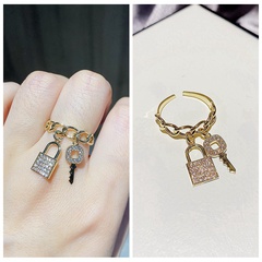 fashion zircon micro-inlaid lock key pendant ring
