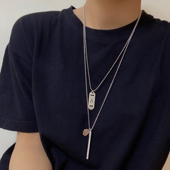 hip-hop rectangle pendent double-layer clavicle chain