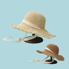 Solid color lace windproof wide-brimmed straw hat