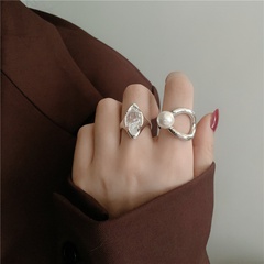 fashion geometric irregular metal pearl inlaid crystal opening ring