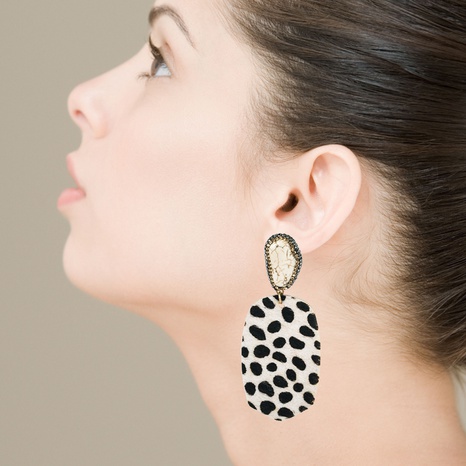 fashion exaggerated leather horsehair print polka dot earrings NHLN340783's discount tags