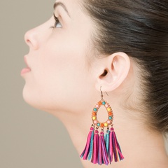 creative new exaggerated leather leopard print tassel earrings