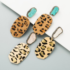 fashion exaggerated geometric leather leopard print earrings