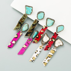 fashion leopard print long tassel stone diamond earrings
