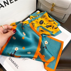 Yellow green flowers thin and narrow silk scarves wholesale