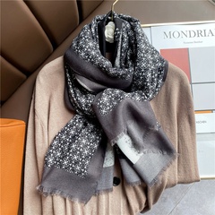 Korean contrast color printing cotton linen sunscreen silk scarf
