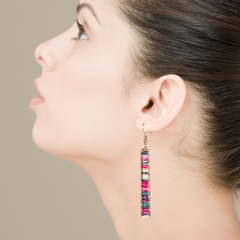 Fashion bar long alloy edging color leather earrings