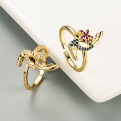 fashion woodpecker shape brass inlaid zircon couple ring