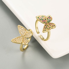 Fashion Butterfly Shaped Copper Gold Plated Diamond Open Ring