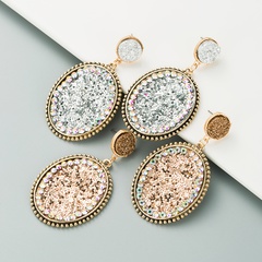 fashion exaggerated oval leather sequin alloy earrings