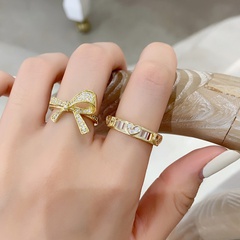 fashion gold-plated micro-inlaid zircon bow heart-shaped open ring