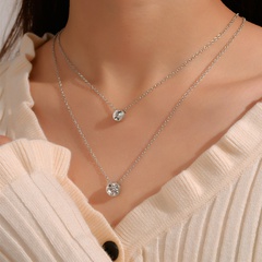 Retro-Stil Mode neue einfache runde Diamant zweilagige Halskette
