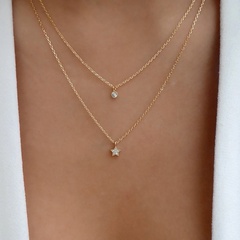 Mode neue einfache zweischichtige Kette Diamanten Sterne Halskette