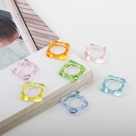 simple candy color square acrylic transparent ring set's discount tags