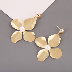 fashion simple golden four petal flower earrings