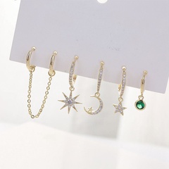 Korean stars and moon micro-inlaid zircon copper earrings six-piece set
