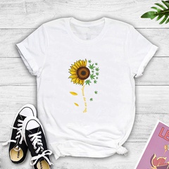 Stitching sunflower print casual short-sleeved T-shirt
