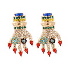 Fashion colored diamond palm alloy earrings wholesale