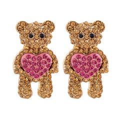 Korea heart-shaped bear rhinestone alloy earrings wholesale