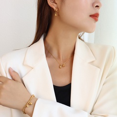 Fashion rose flower titanium steel bracelet necklace earrings set