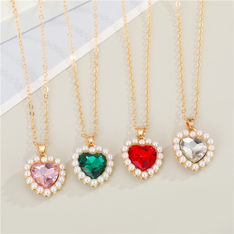 Mode einfache Liebe Perle Kristall Halskette