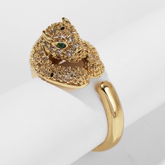 anillo abierto de circonio con incrustaciones de cobre de leopardo tridimensional de moda