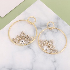 fashion s925 silver needle simple circle leaf diamond earrings