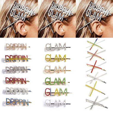 fashion korean new style rhinestone letter hair clip's discount tags
