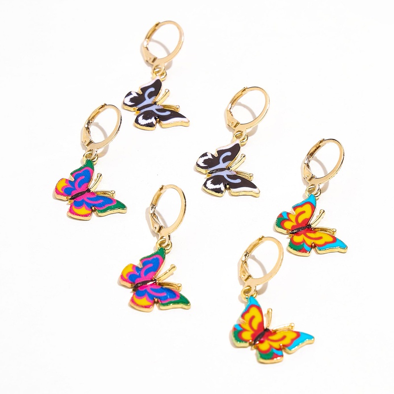Fashion multicolor butterfly alloy earrings wholesale