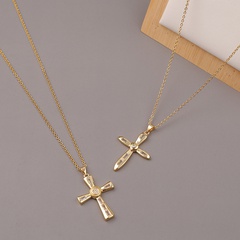 retro copper glossy zircon cross pendant necklace