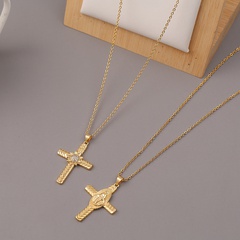 fashion copper zircon Virgin Mary flower cross pendant necklace