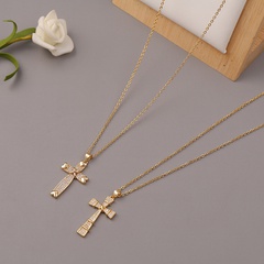 fashion copper micro-inlaid zircon heart-shaped cross pendant necklace