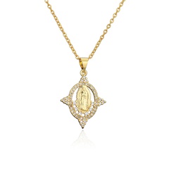 Mode geometrische hohle Jungfrau Maria Kupfer eingelegte Zirkon Halskette Großhandel