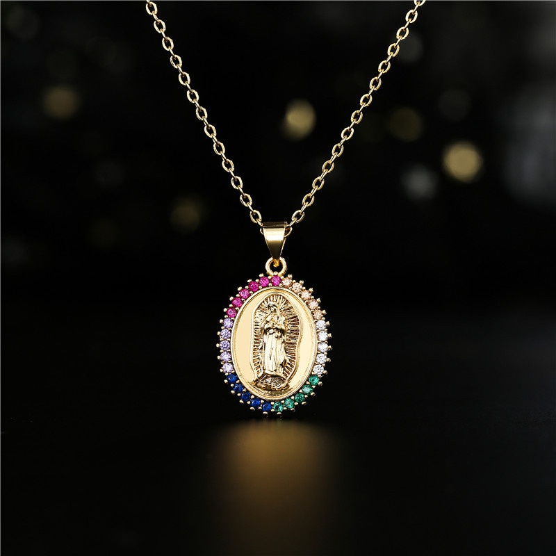 Mode Jungfrau Maria Kupfer eingelegte Zirkon Halskette Grohandel