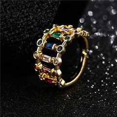 fashion rainbow color crystal micro-inlaid zircon ring