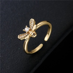 simple copper micro-inlaid zircon bee opening ring