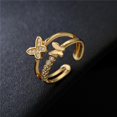 simple double-layer butterfly gold plating micro-inlaid zircon ring