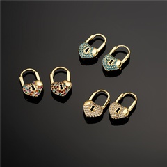 simple fashion heart-shaped lock micro-inlaid zircon earrings