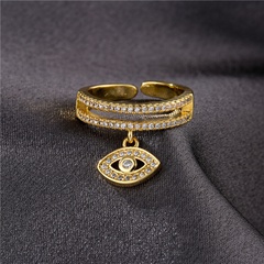 fashion gold double row zircon devil's eye opening adjustable ring