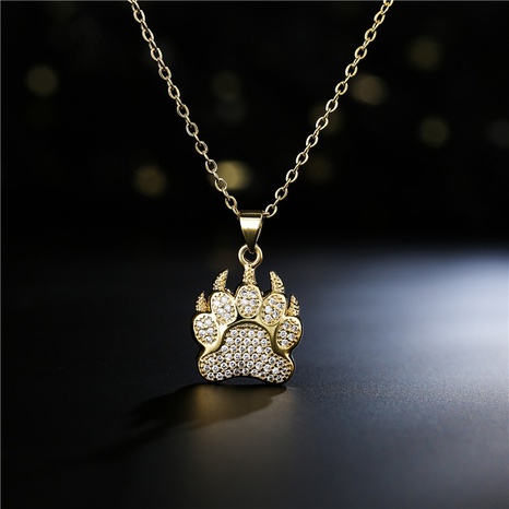 Fashion golden dog paw copper inlaid zircon necklace wholesale's discount tags